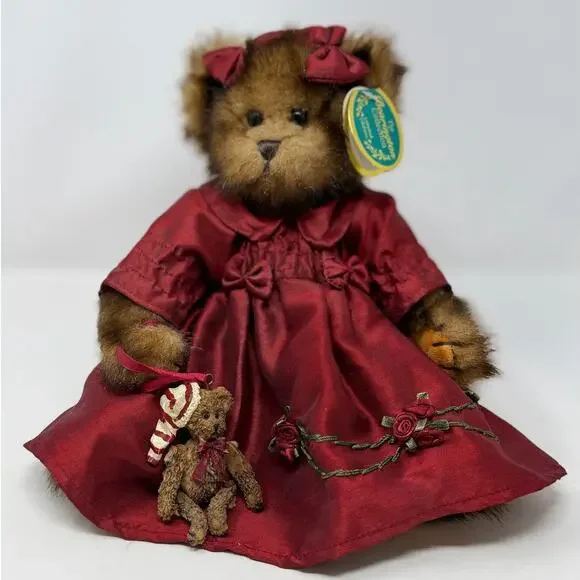 The Bearington Collection Greta Garland Shiny Red Dress Bows Flowers w/Ornament