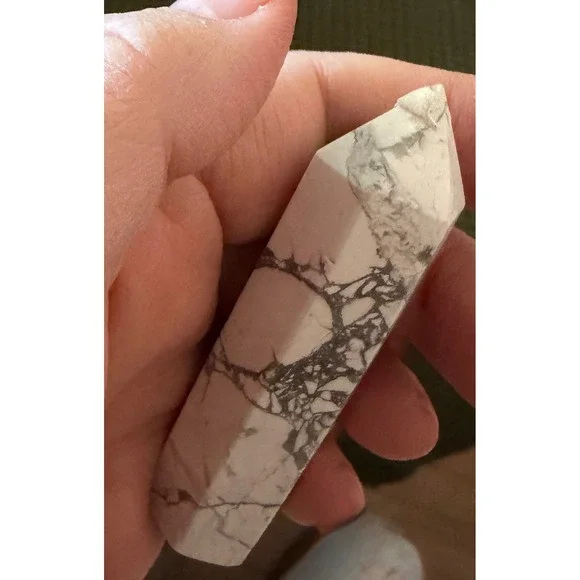 White Howlite Crystal Point Tower Obelisk White Excellent Polished
