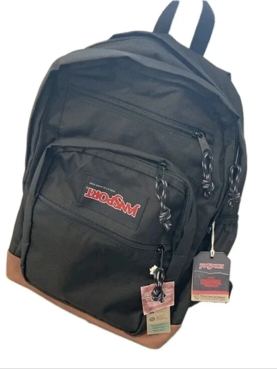 Jansport Black Backpack with Brown Suede Base stranger things collab