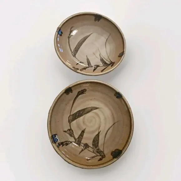2 Vtg Japanese Pottery Small Ceramic Bowl Hand Painted 6