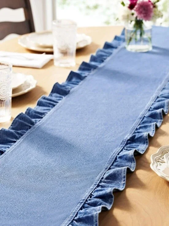 🤎 New The Pioneer Woman Denim Blue Ruffled Table Runner