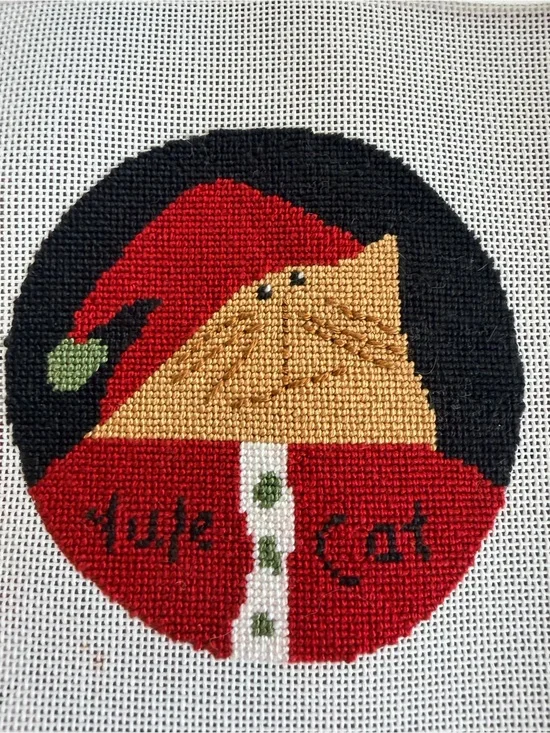 Festive Red Cat Needlepoint