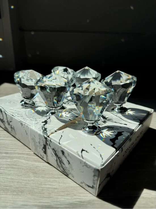 Crystal Diamond Shape Drawer Knob Set of 6 - Clear Prism Accent