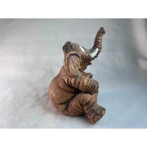 Alpha Rez Resin Elephant Figurine Trunk Up Retro Stamped 1983 Whimsical Vintage