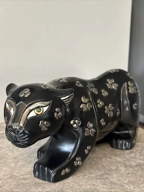 Artesania Rinconada Black Silver Large Crouching Panther Sculpture 11