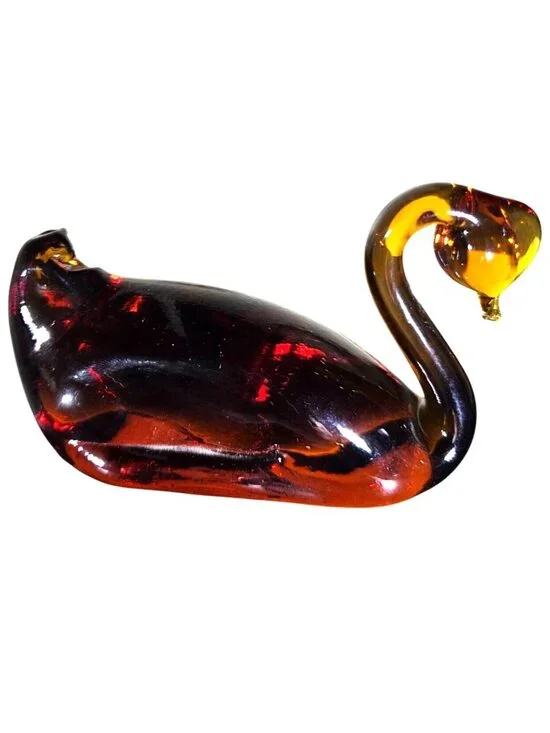 Glass Swan Figurine Amber tone paperweight bird art decor avian