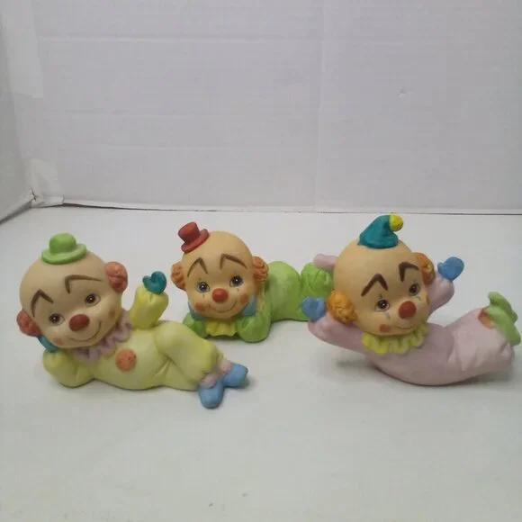 Vintage Ceramic Baby Clowns Lot of 3 Figurine Painted Shelf Sitter