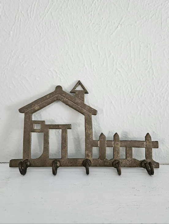 Vintage Brass House Shaped Wall Mounted Key/Accessory Holder Rack