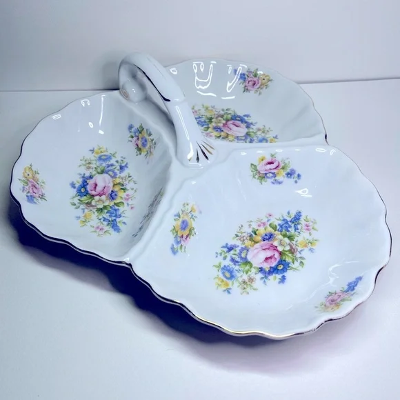 Godinger Reflections Shamrock Divided Serving Dish Floral Porcelain with Handle