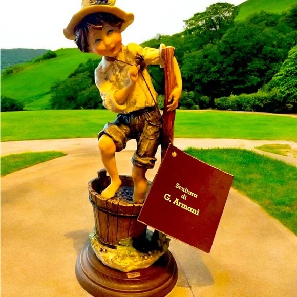Giuseppe Armani Porcelain Figurine Boy Stomping Grapes Signed