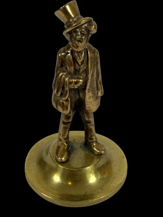 Vintage Brass Gentleman Figurine Top Hat Decor Statue Dickens? Trinket Shelf