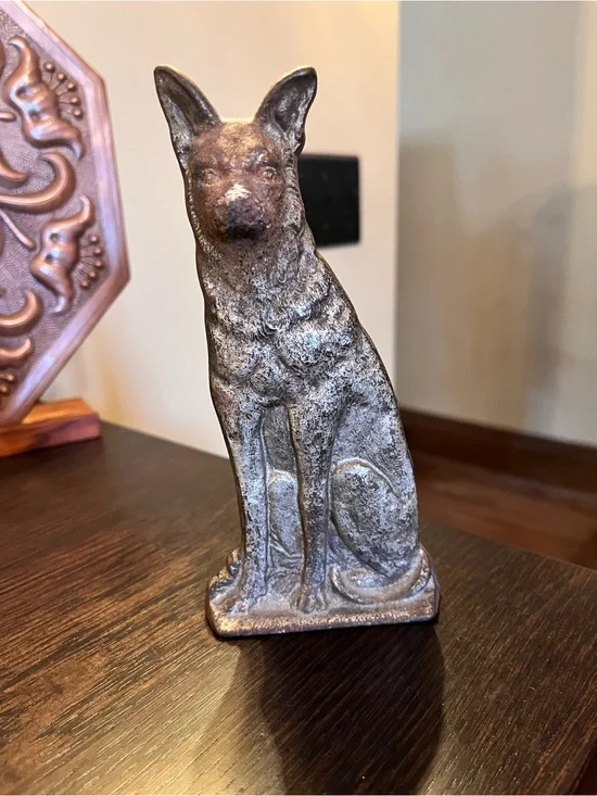 Vintage Cast Iron German Shepherd Dog Doorstop Figurine Antique Statue