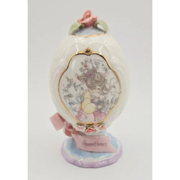 Enesco Precious Moments Sweetheart Porcelain Egg Figurine 3D Rose Gold Trim