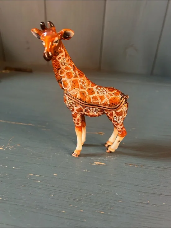 Hand Painted Brown and Cream Giraffe Trinket Box - Enamel Metal Magnetic Closure
