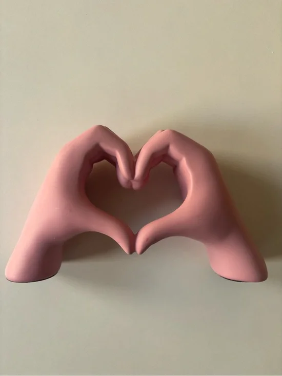 Pink Hand Heart Sculpture Decorative Accent