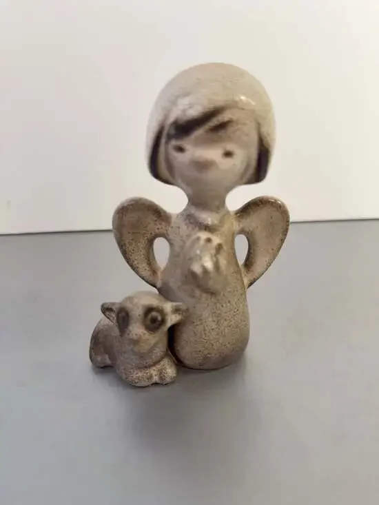 Vintage Howard Pierce Mid Century Modern Pottery Angel‎ with Lamb Figurine