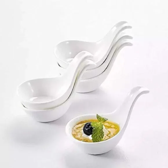 Porcelain Dipping Ceramic Serving Spoons Appetizers Small Set of 8