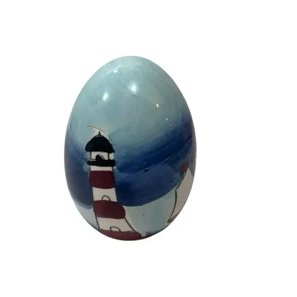 Vintage Nautical Lighthouse Hand-painted Ceramic Egg Lighthouse Sailboat‎