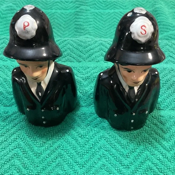 Black Ceramic Policeman Salt and Pepper Shakers - Decorative Home Accent