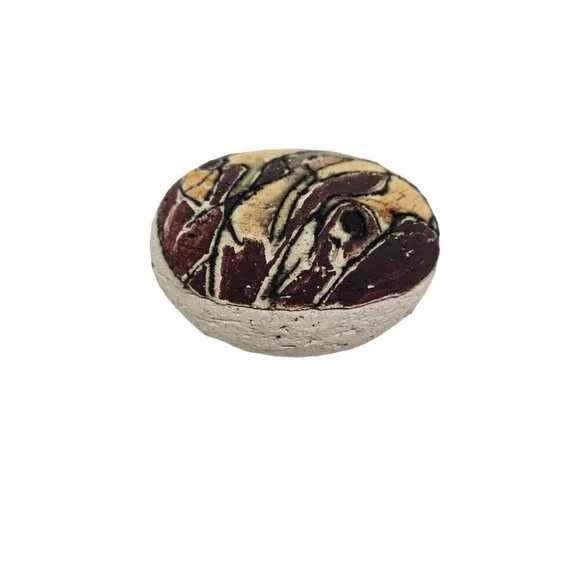 Handcrafted Abstract Ceramic Egg-Shaped‎ Trinket Box with Lid in Earth Tones