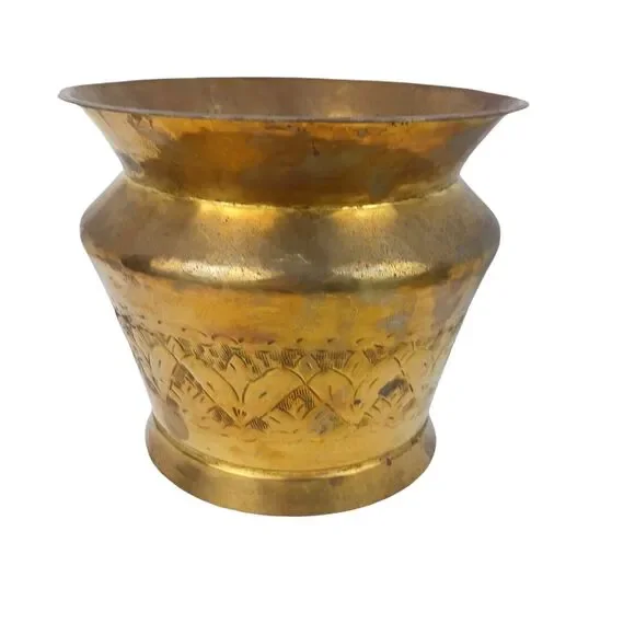 Etched Brass Planter Vase Floral Design Decorative Metal Home Decor 7