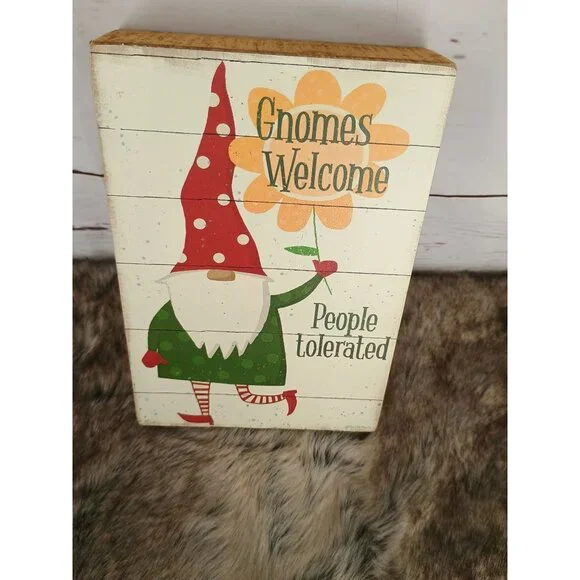Gnomes Welcome People Tolerated Wooden Box Sign Decorative Home Decor Wall Or Ta