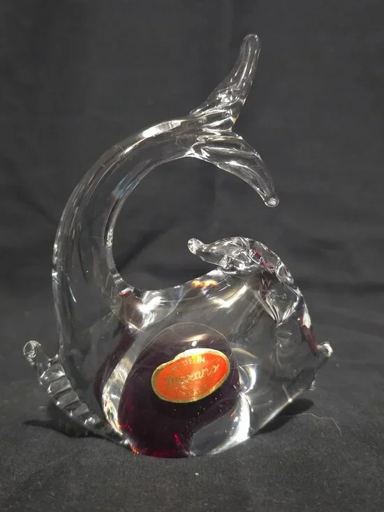 Handmade Art Glass Made in Murano Italy Clear Fish Ruby Red Inside