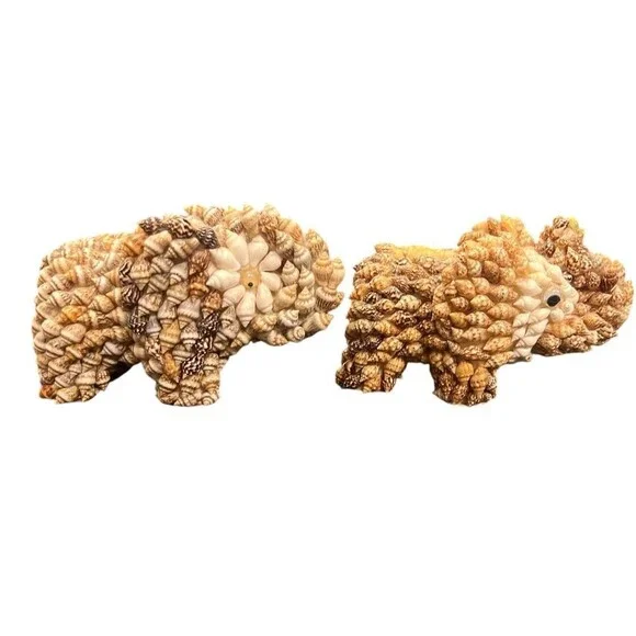 Vtg Lot Of 2 Sea Shell Encrusted Elephant Statue Made in‎ Philippines