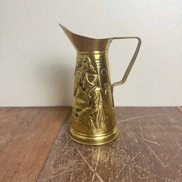 Vintage Brass Metal Embossed‎ Pub Scene Pitcher Made in England