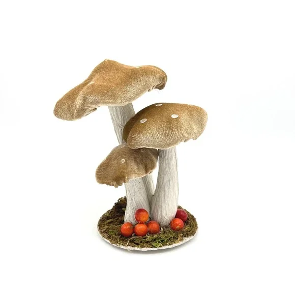 Whimsical Mushroom Decor Set Velvet Mushroom‎ Stems Red Berries Enchanted Forest