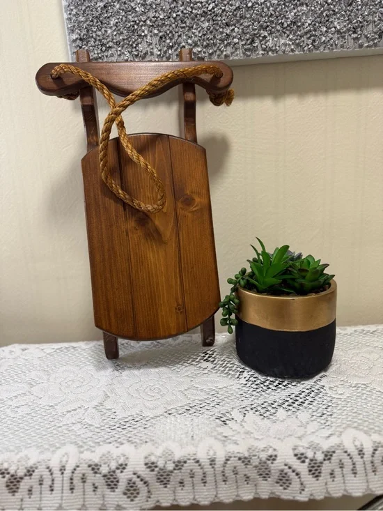 Rustic Brown Wood Sled Wall Accent with Rope