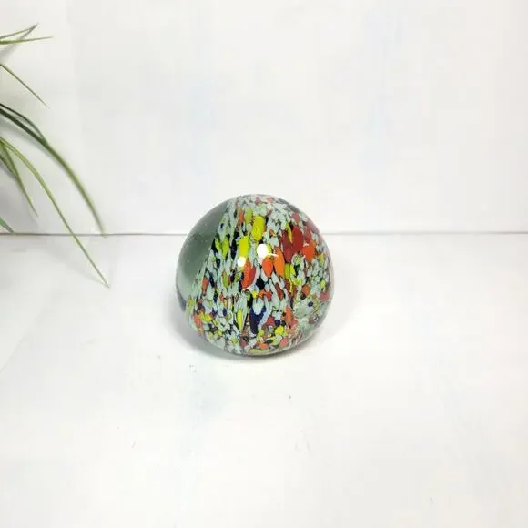 Vintage Confetti Art Glass Paperweight Hand Blown Multicolor Splatter Ball