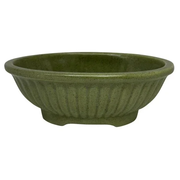 Vintage Haeger Pottery USA 3938-A Green Oval Ribbed Planter Bowl 8