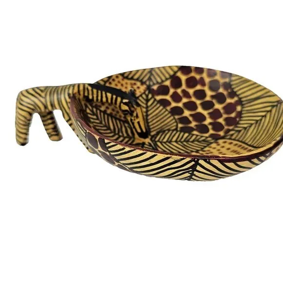 Hand‎ Carved African Wood Zebra Handle Bowl Home Decor Dish