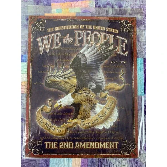 We The People Constitution 2nd Amendment Metal 12.5x16 Man Cave Bar Garage Decor