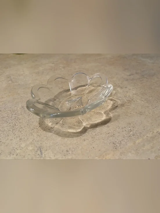 Vintage Clear Oval Open Salt Cellar (1761) Scalloped Rim