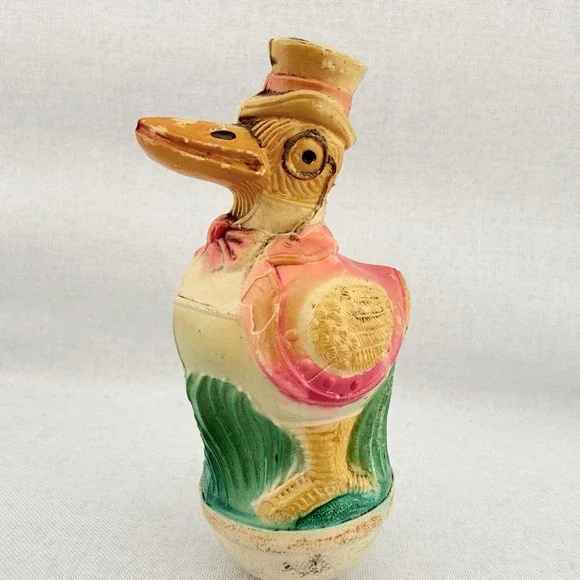 Antique Viscoloid Co Celluloid Duck Dapper Monocle Top Hat Vintage Roly-Poly Toy