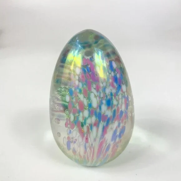 Glass Eye Studios GES Pastels Control Bubbles Flower Egg Shaped Paperweight 1992