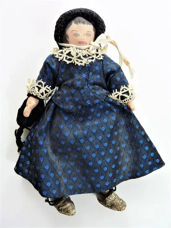 Vintage 1930s Artisan Oil Cloth Doll Hand Painted Pressed Cloth Face Antique 7