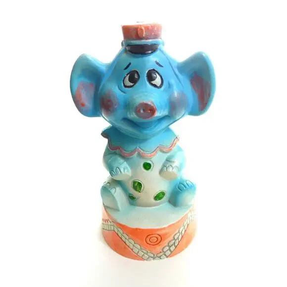 Vintage Blue Plastic Elephant Coin Bank Figurine Piggy Bank 7