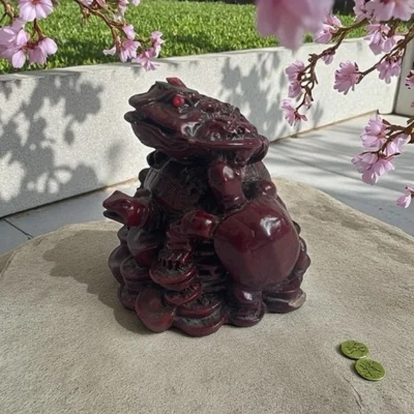Vintage Asian Feng Shui Money Frog Toad Statue Figurine Wealth Luck 3.5