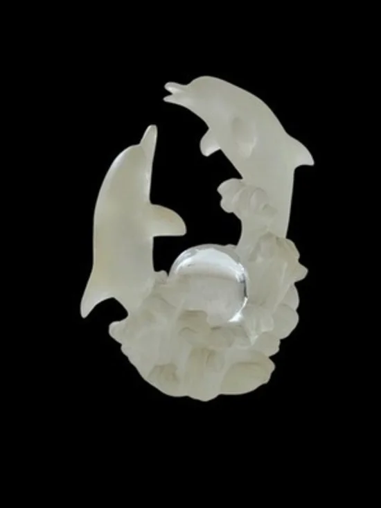 Playing Dolphins Frosted Glass Figurine 7.5
