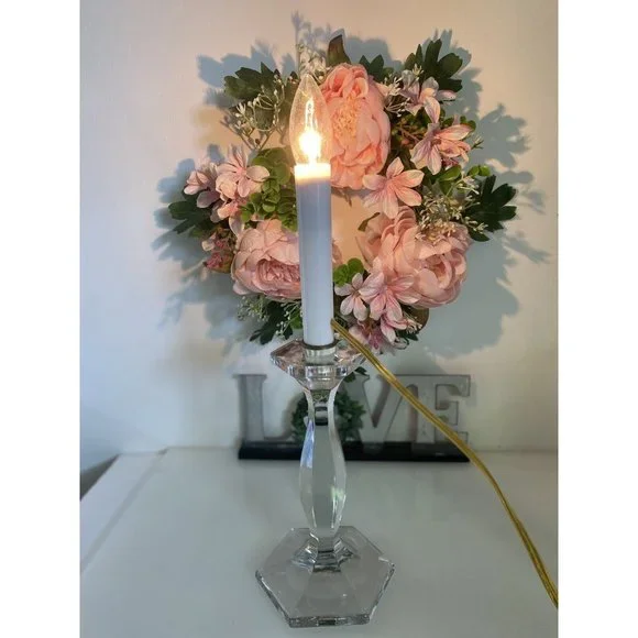 Vintage Clear Cut‎ Glass Crystal Candlestick Lamp 14” Table Lamp Working Light