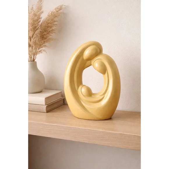 Abstract Ceramic Family Sculpture Mustard Yellow Modern Art 10