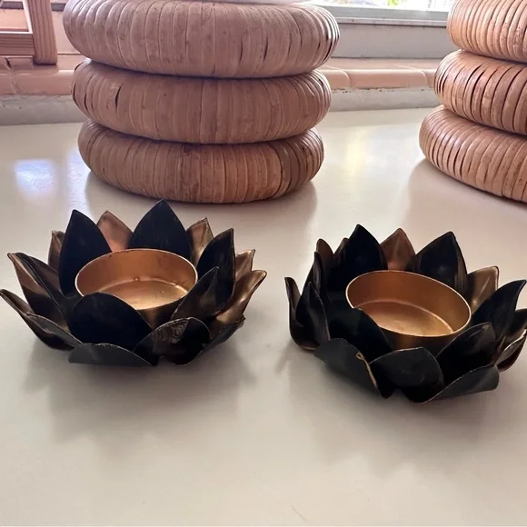 Vintage Brass Tea Light Holders - Set of 2