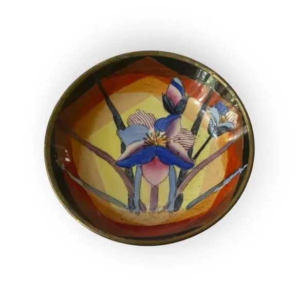 Vintage Mid-Century Chinese Hand-Painted Iris Bowl Wall Decoration with hanger