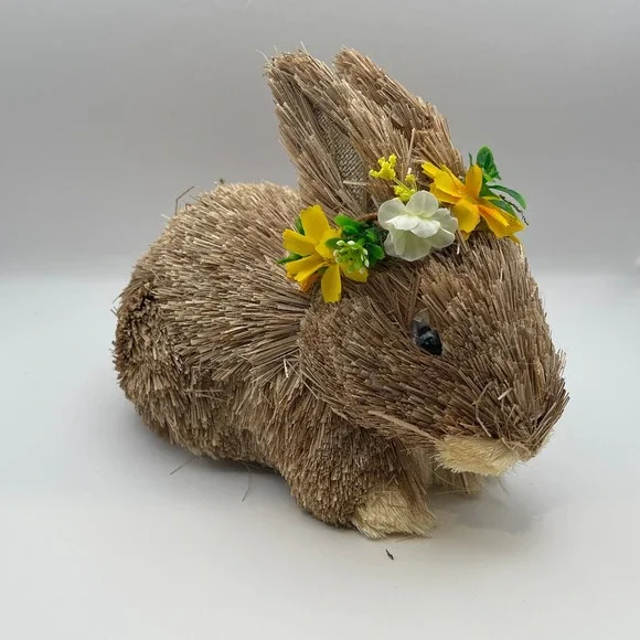 Boston International Baran Floral Bunny Sisal Straw Easter Rabbit Figurine 9in