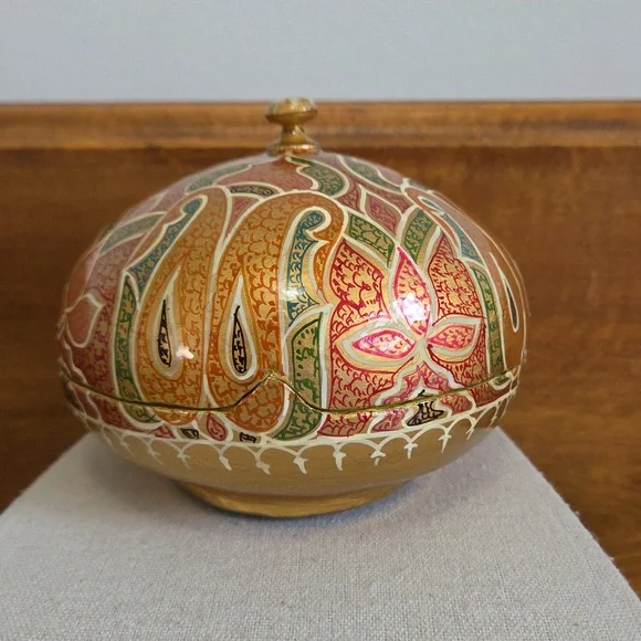 Hand Decorated Paper Mache Lotus Motif Trinket Box