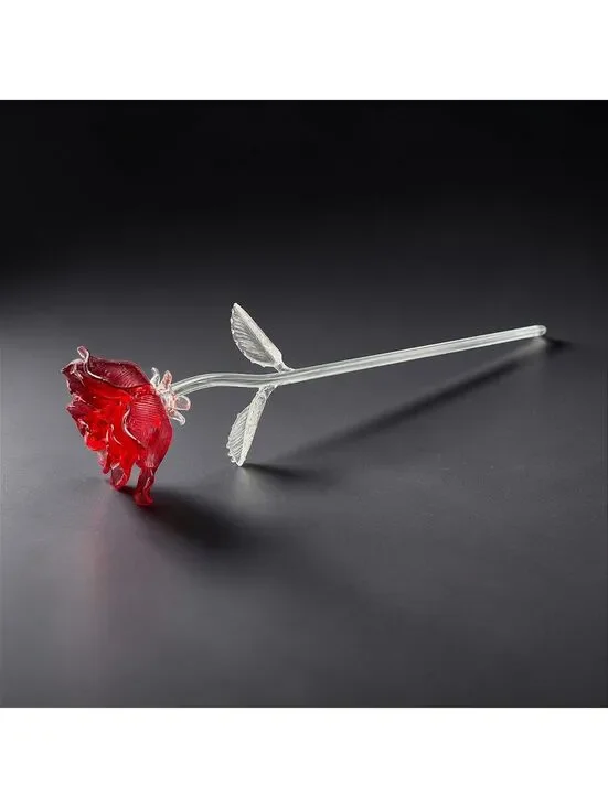 Vtg Waterford Crystal Red Rose Long Stem Glass Flower Signed Romantic Gift 14.5