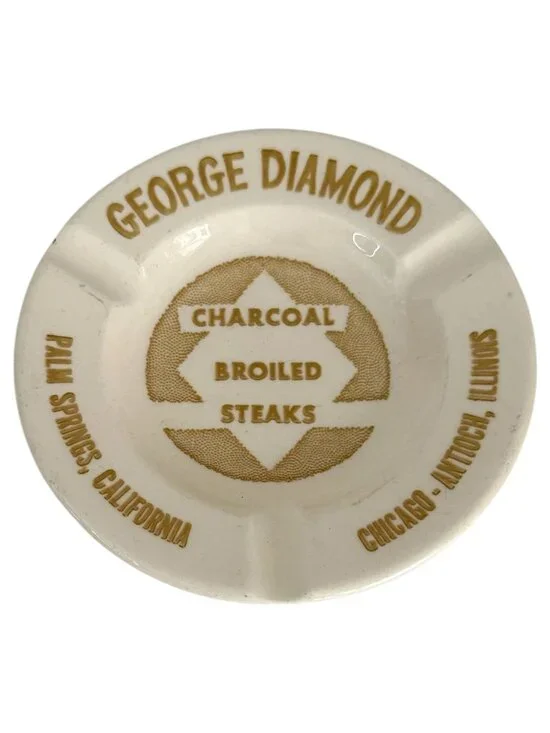 George Diamond Restaurant Ceramic Ashtray Steakhouse Off White Gold Made‎ In USA